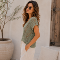 Sage Mesh Crochet Top Pattern PDF, V Neck Summer Crochet Shirt, Beginner Crochet Top Pattern, XS-5XL, Video Tutorial, Digital Download