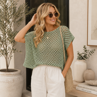 Sage Mesh Crochet Top Pattern PDF, Easy Summer Crochet Shirt, Boxy Open Weave Top Pattern, S-2XL, Video Tutorial, Digital Download