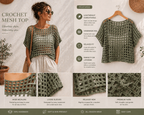 Sage Breeze Mesh Crochet Top Pattern PDF | Summer Crochet Top | Sizes S-XL | Instant Download