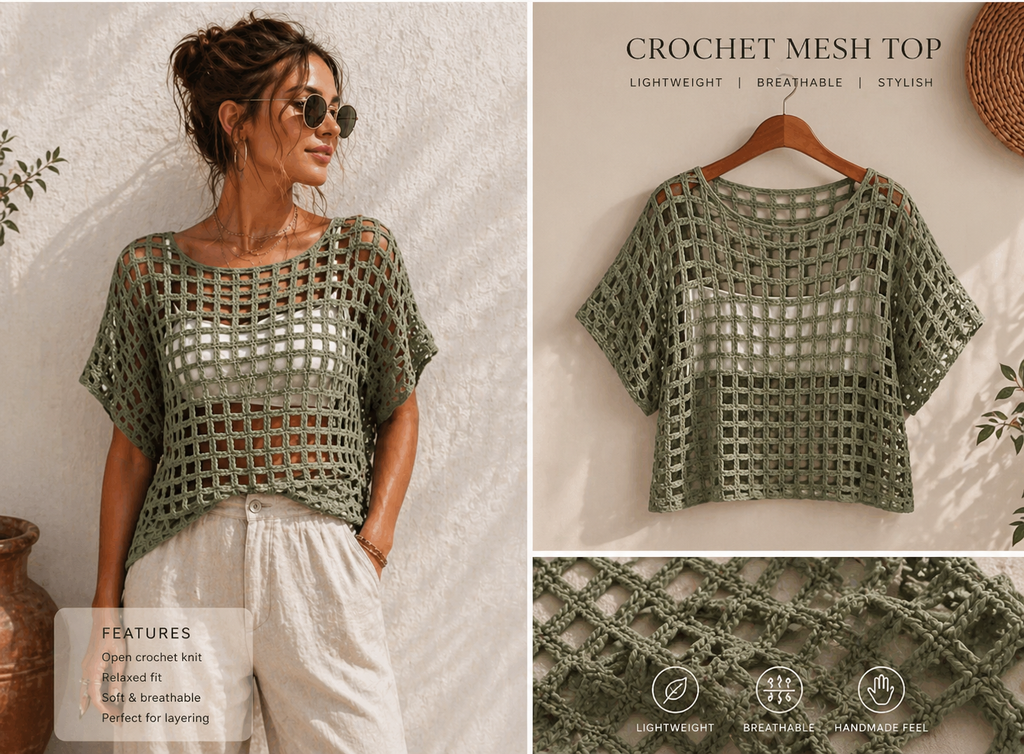 Sage Breeze Mesh Crochet Top Pattern PDF | Summer Crochet Top | Sizes S-XL | Instant Download