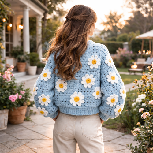 Daisy Flower Crochet Cardigan Pattern PDF | Granny Square Cardigan Tutorial | Beginner Friendly | Sizes S–L | Instant Download