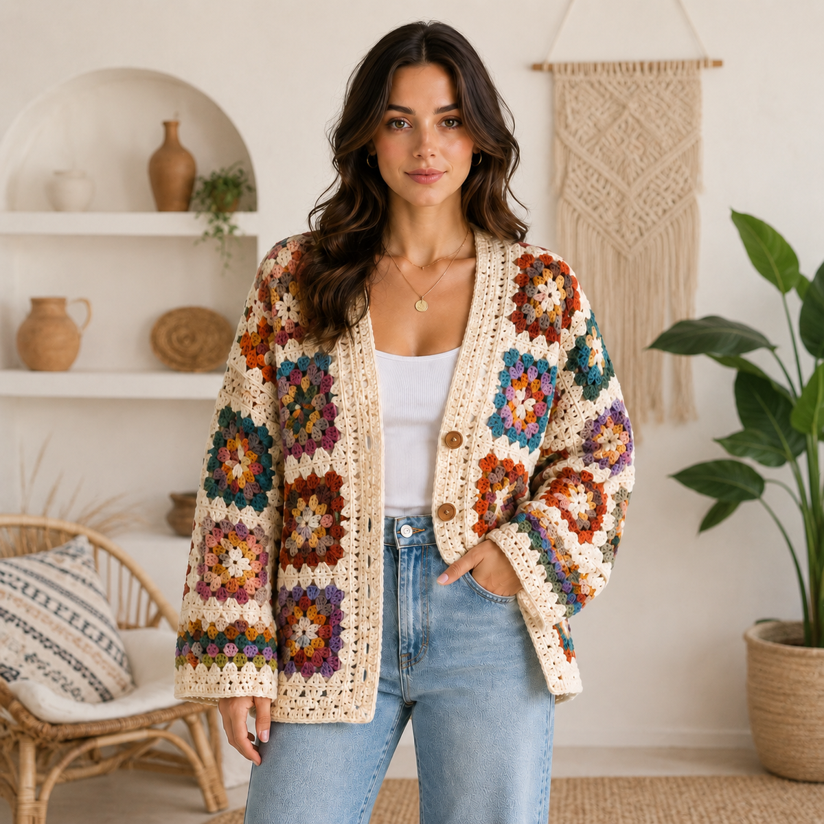 Desert Bloom Granny Square Cardigan Crochet Pattern PDF | Boho Floral Cardigan | Instant Download