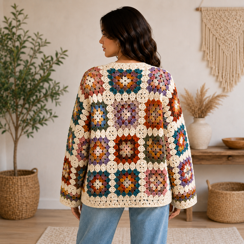 Desert Bloom Granny Square Cardigan Crochet Pattern PDF | Boho Floral Cardigan | Instant Download