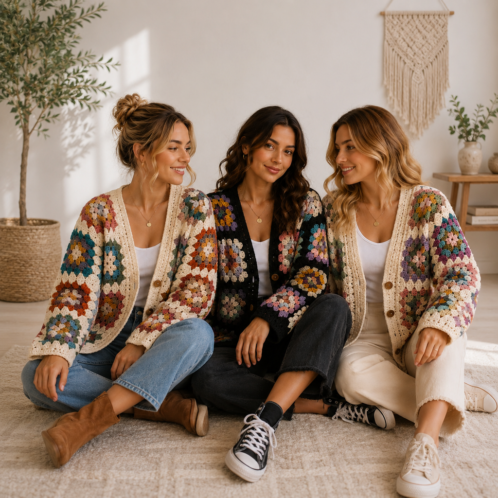 Desert Bloom Granny Square Cardigan Crochet Pattern PDF | Boho Floral Cardigan | Instant Download