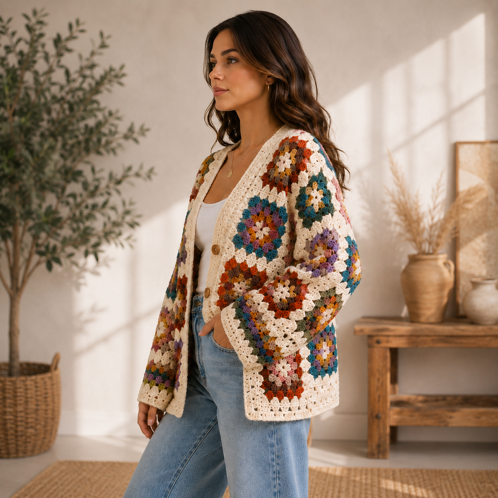 Desert Bloom Granny Square Cardigan Crochet Pattern PDF | Boho Floral Cardigan | Instant Download