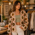 Vintage Earth Hexagon Crochet Cardigan Pattern PDF | Boho Cardigan | Sizes S-XL | Instant Download