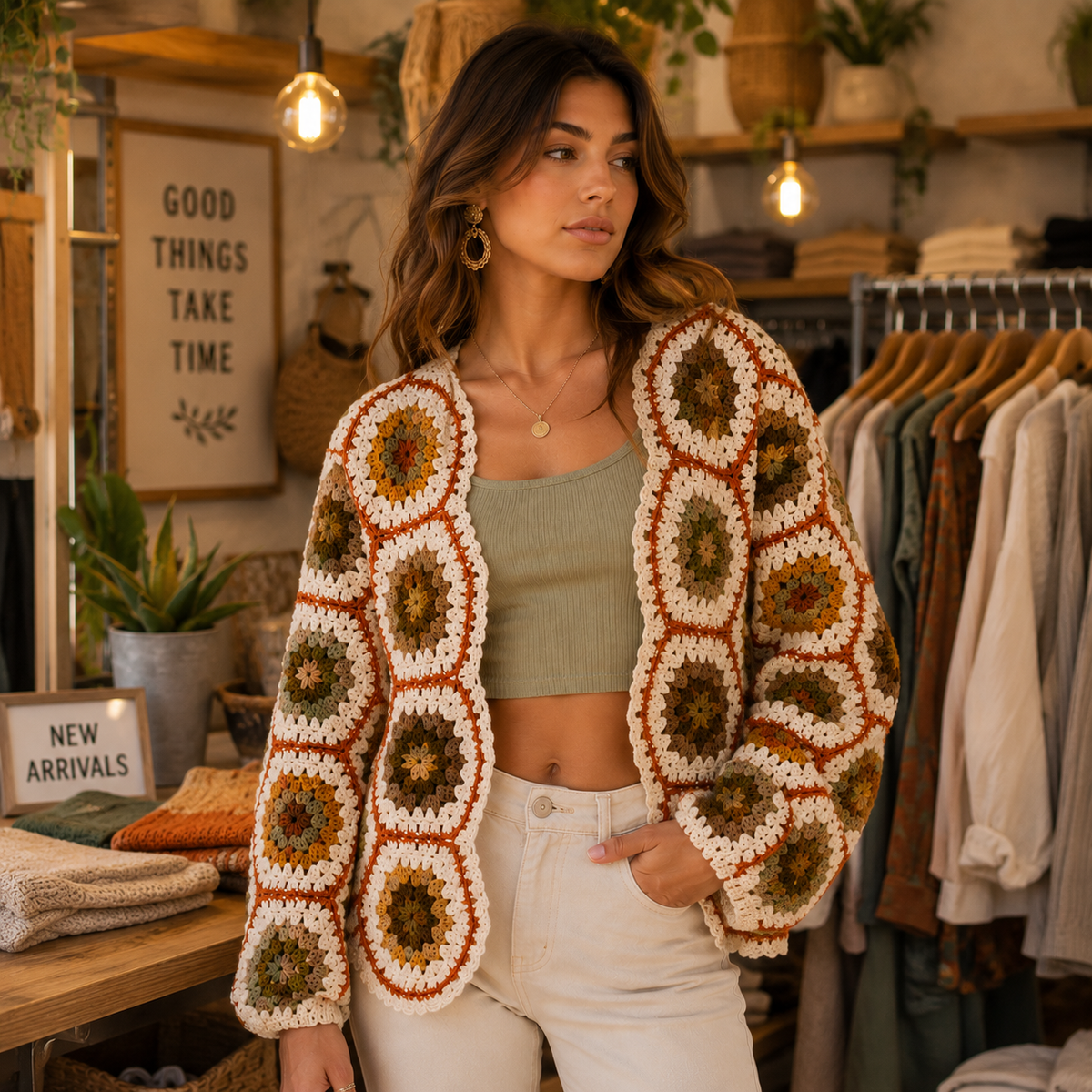 Vintage Earth Hexagon Crochet Cardigan Pattern PDF | Boho Cardigan | Sizes S-XL | Instant Download