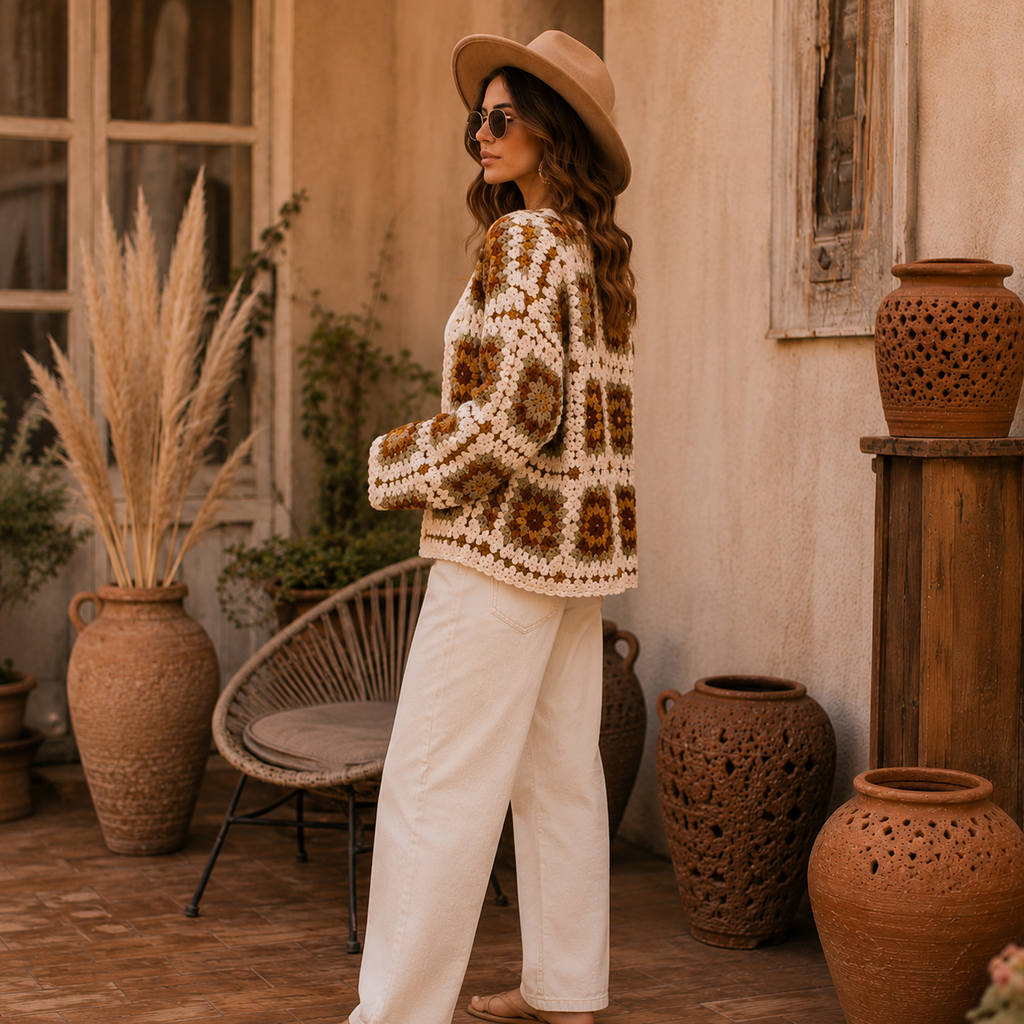Desert Bloom Boho Granny Square Cardigan Crochet Pattern PDF | Sizes S-XL | Instant Download