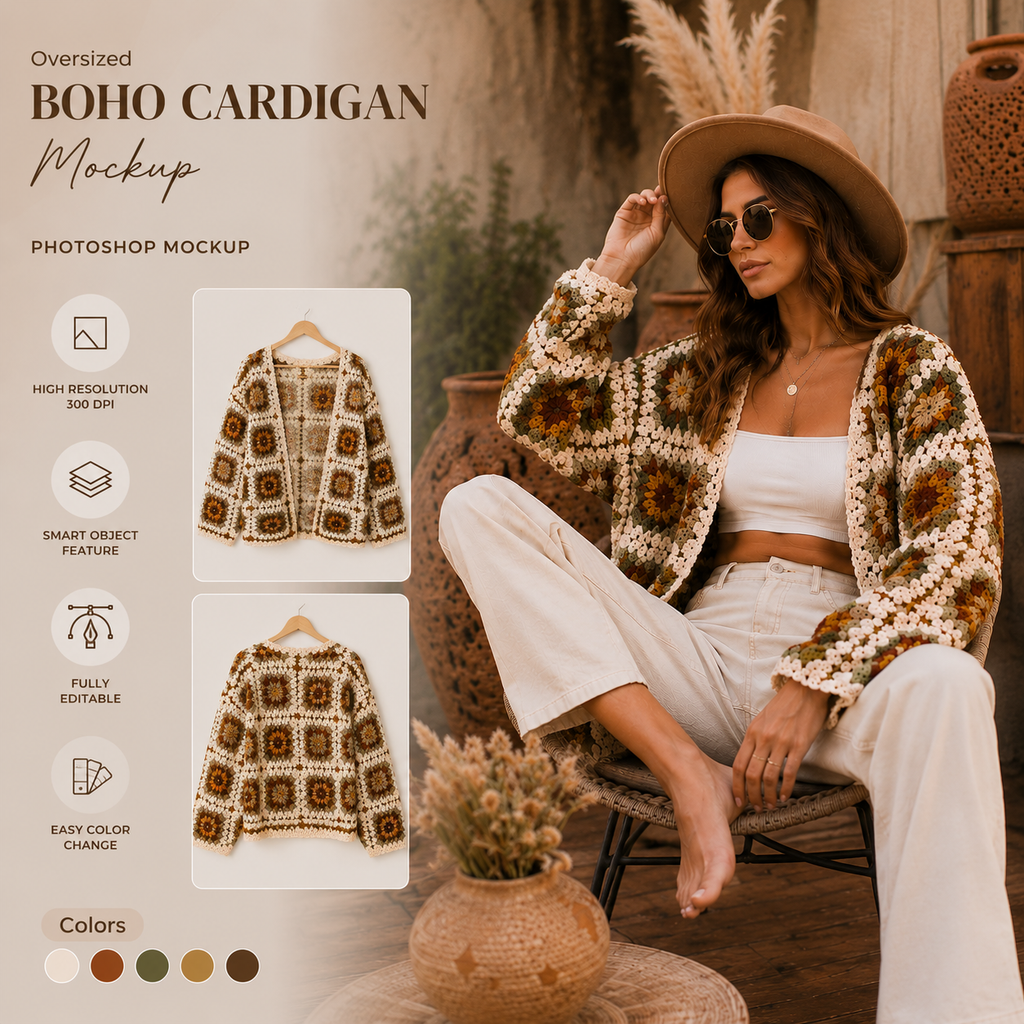 Desert Bloom Boho Granny Square Cardigan Crochet Pattern PDF | Sizes S-XL | Instant Download