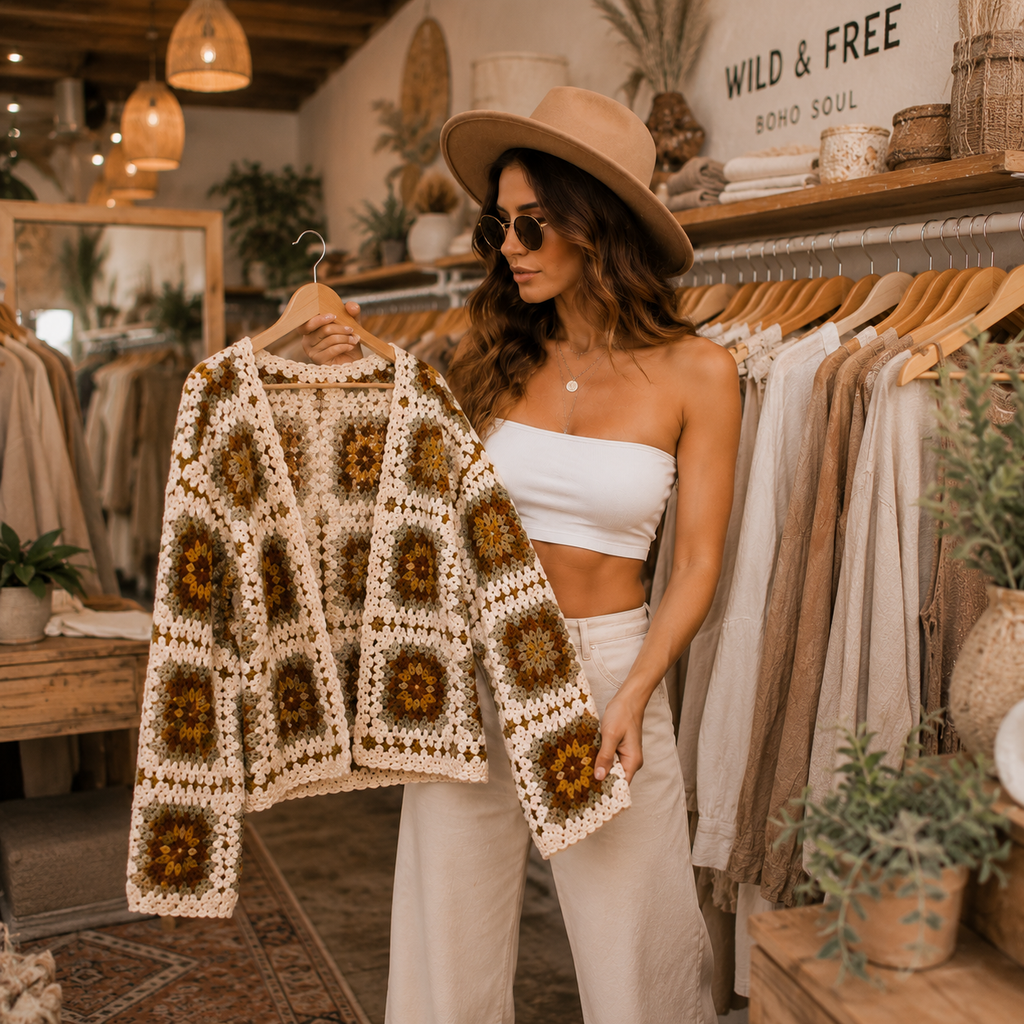 Desert Bloom Boho Granny Square Cardigan Crochet Pattern PDF | Sizes S-XL | Instant Download