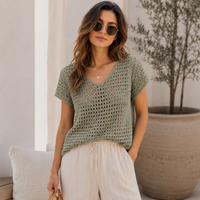 Sage Mesh Crochet Top Pattern PDF, V Neck Summer Crochet Shirt, Beginner Crochet Top Pattern, XS-5XL, Video Tutorial, Digital Download