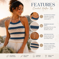 Striped Halter Crochet Top Pattern, Summer Beach Tank (PDF Download)